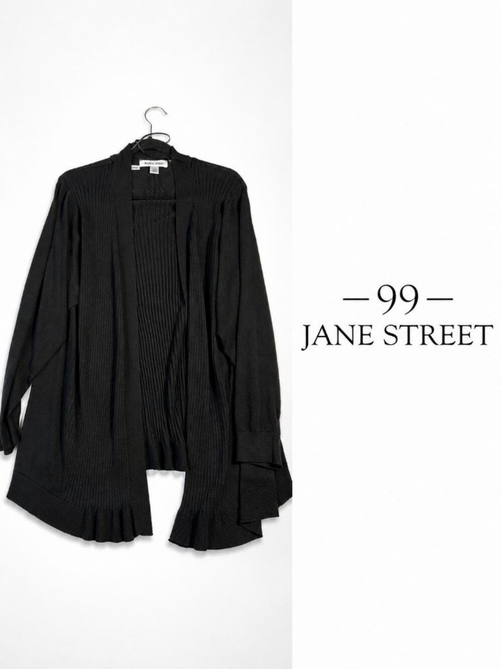 99 Jane Street Black Open Front Ribbed Cardigan Sweater Plus Size 3X Lightweight